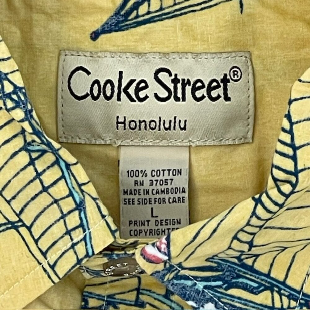 Vintage Cooke Street Honolulu Yellow Sailboat Print Aloha Shirt Cotton Large - Picture 2 of 4